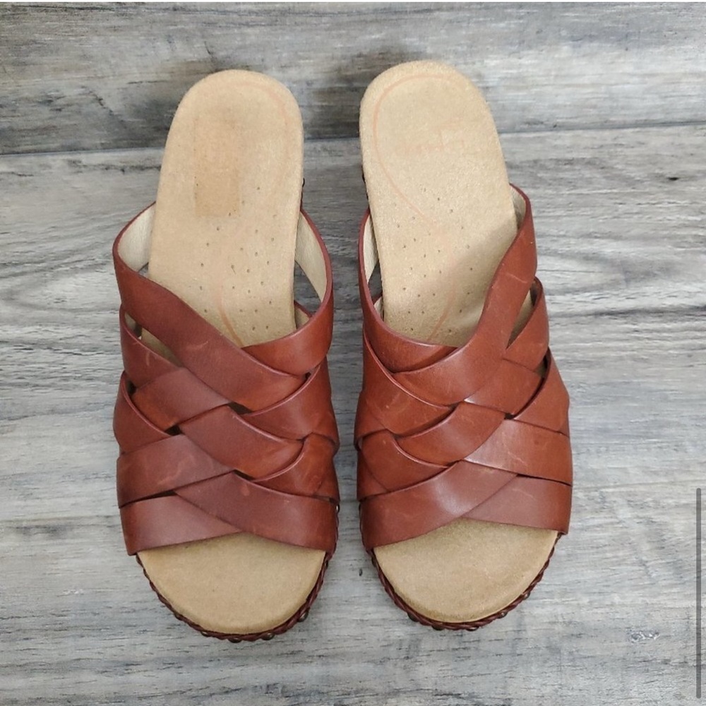 Dansko Tory Clog Brown Leather Slide Sandals - Picture 6 of 9